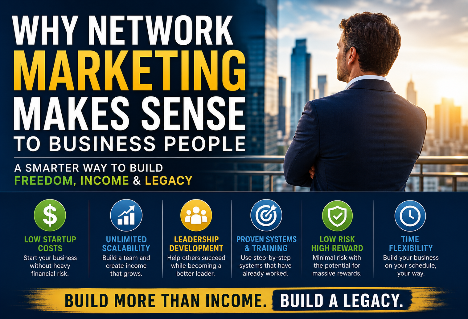 Why network marketing makes sense to business people – featured image showing an entrepreneur building long-term income, leadership, and business growth